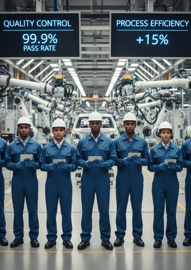 Modern manufacturing floor with quality control, aviation or automotive assembly line