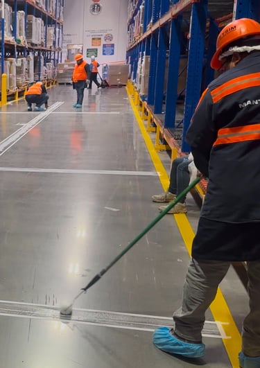 unas personas reparando las juntas de un piso de concreto