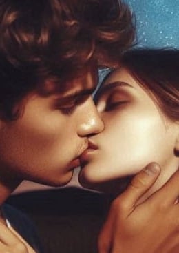 a couple kissing in the night sky