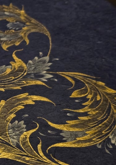 Close up of gold leaf texture on abstract painting by Niloofar K. Afshar.