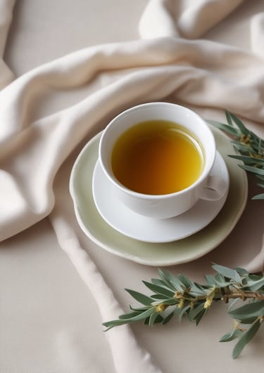 una tazza di te su sfondo beige