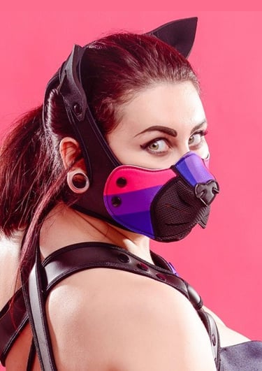 Woman in an animal play kitten mask with ears
