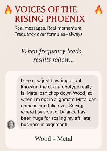DM screenshot of Wood + Metal Archetype – Visionary entrepreneur celebrates discovering her strategic dual archetype