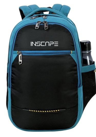 a backpack bags with black and blue color premium fabric with premium chains and sliders