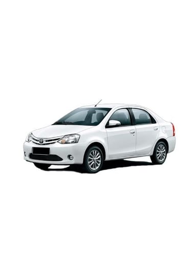 a white Toyota Etios car parked on a white background