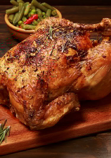 recette poulet rôti aux épices de Noël, légumes et châtaignes rôties