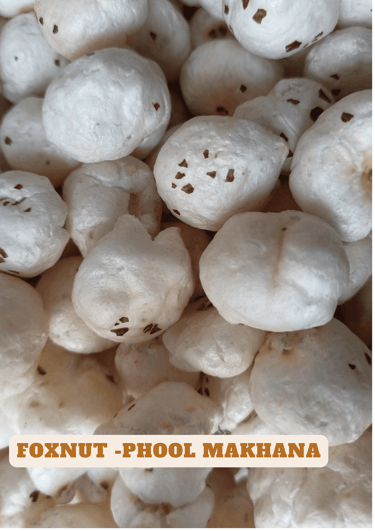 Makhana: "Close-up of fresh makhana seeds, also known as fox nuts, used in Indian cuisine"