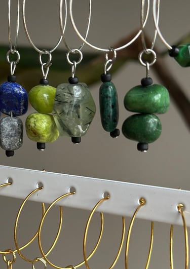 Rosevale Accessories natural gemstone wine charms in green hues