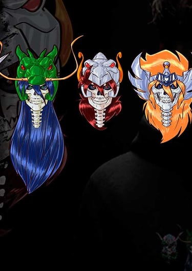 Cavaleiros em esqueletos de frente