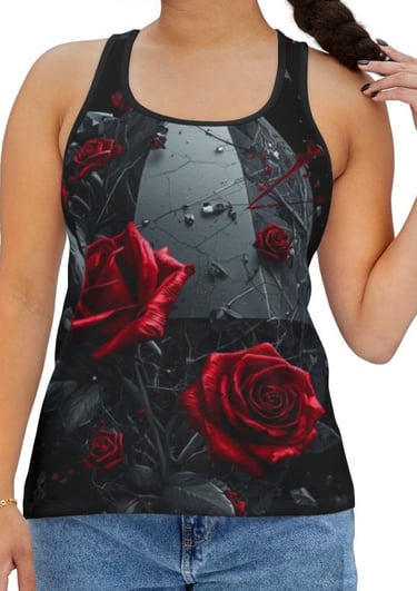 black red rose crystal tank top