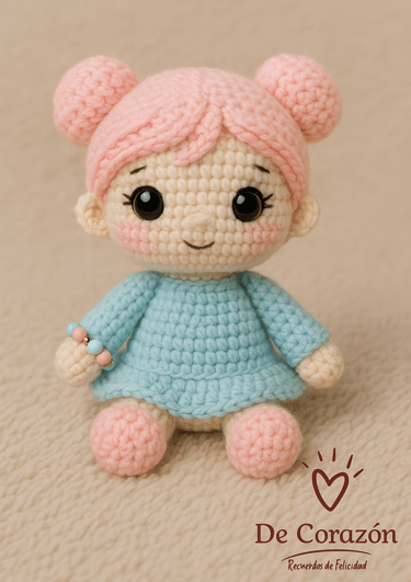 una muñeca de crochet doll with a pink dress