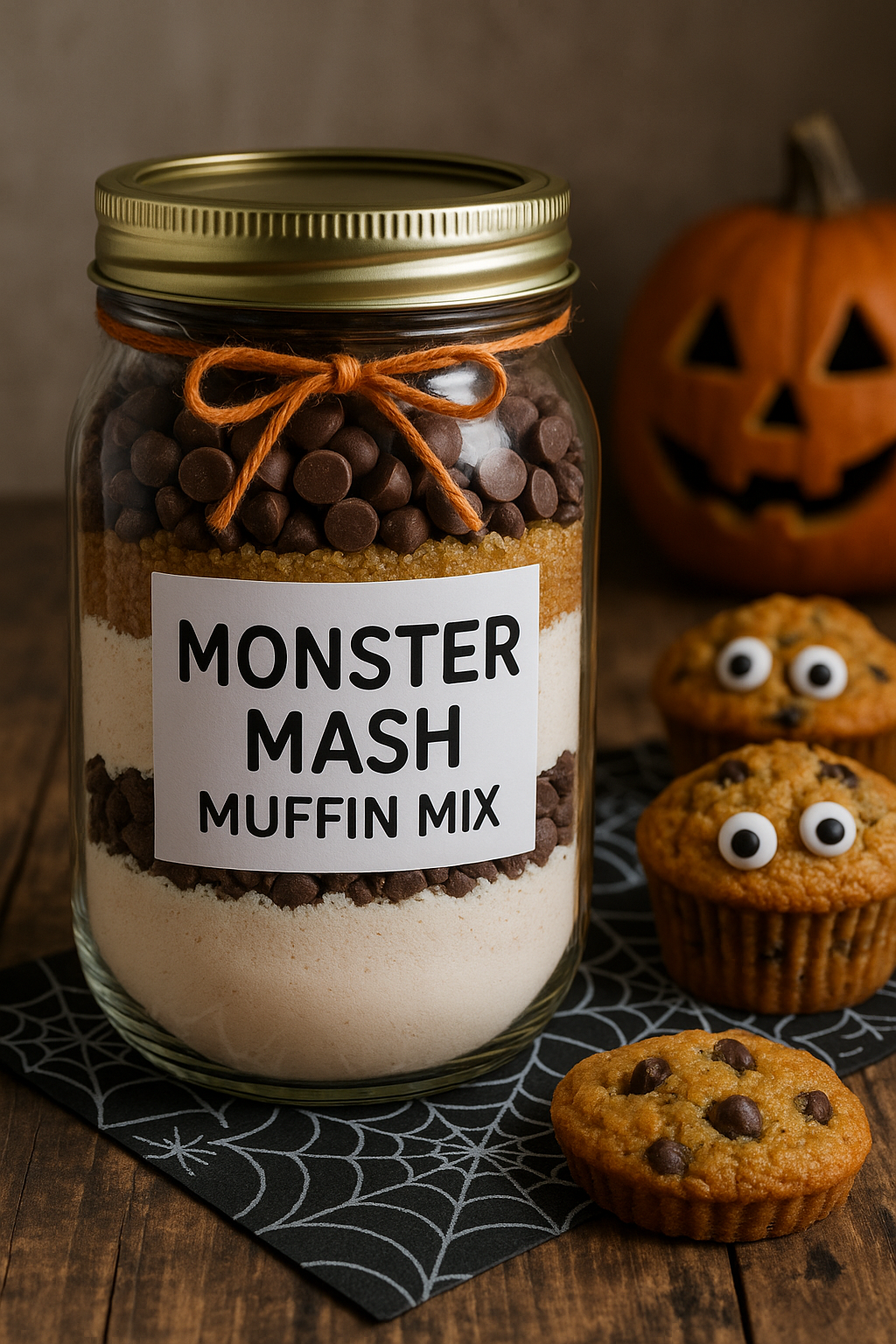 Monster Mash Muffin Mix Jar with Muffins & Eyeballs
