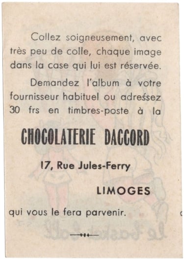 Rare Chocolaterie Daccord Chocolate Basketball Card from France in the 1950s