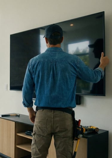Handyman professional mounting of flat screen TV.