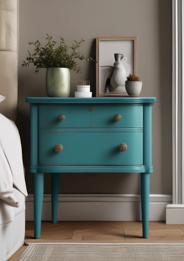 Close-up of golden decorative objects arranged on a minimalist shelf.