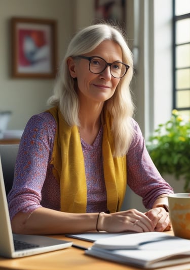 A vibrant workspace with colorful design tools and a laptop showing a sublimation project.
