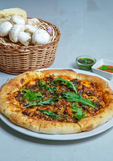 Wood fired pizza served at Haloz Pizzeria Lucknow