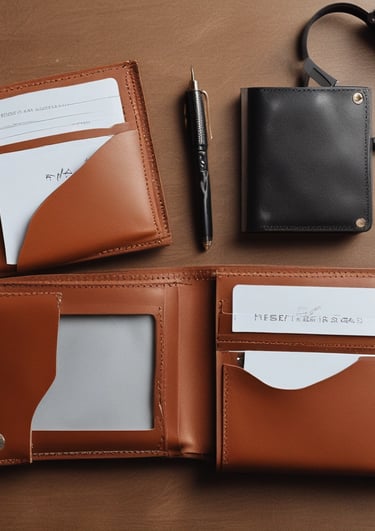 Close-up of artisanal leather wallets and belts showcasing fine Mexican craftsmanship.