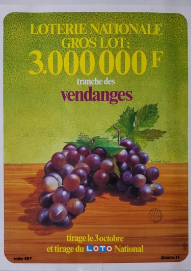 affiche vintage loterie nationale tranche des vendanges