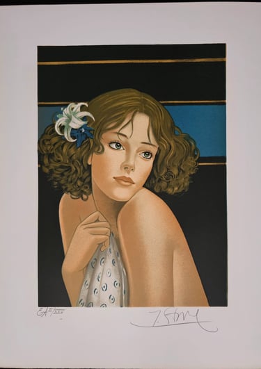 art deco vitage jeune femme au lys- Yves Ganne