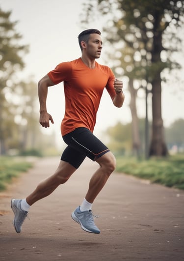 A dynamic photo of a person running outdoors wearing high-quality sportswear from Apex Athletics.
