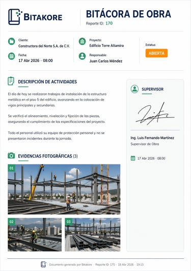 Bitácora de obra ejemplo - Bitakore