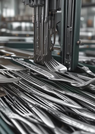 Close-up of a master craftsman polishing a stainless steel fork in a traditional Istanbul workshop.