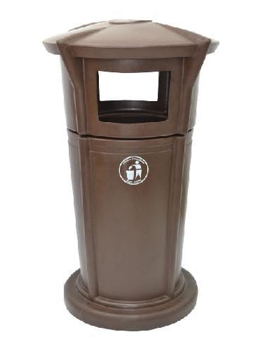 Outdoor GRP litter bin with covered top and side opening, durable fiberglass waste bin for public ar