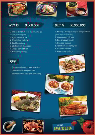 Thực đơn tiệc tại nhà hàng hải sản Hải Châu