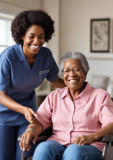 A caregiver is assisting her client in-home.