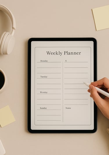 a person holding a pen and writing on a tablet