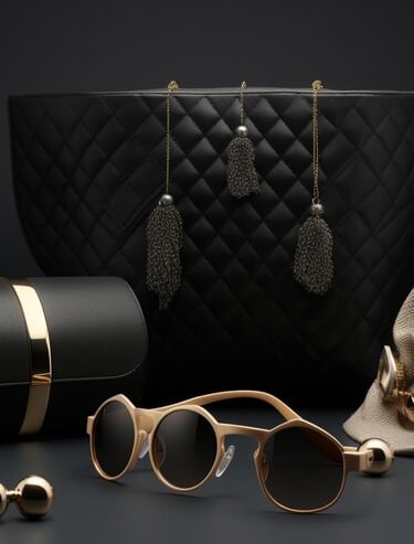 accessories including hair accessories, pins, hair bands, bags, perfumes, abaya fabric, leather bags