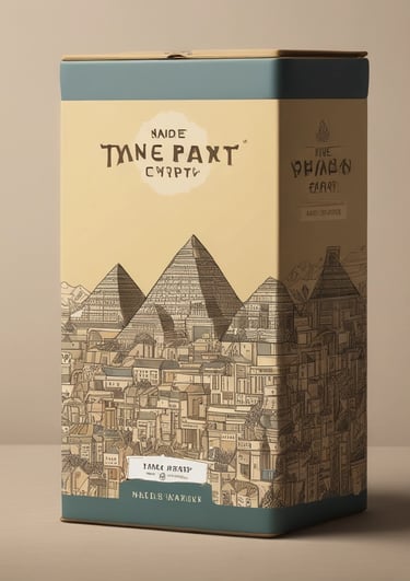 A beige paper package with vertical brown panels on either side, featuring text in Chinese and English. The front includes an illustration of scattered beans and specific details indicating a type of tea.