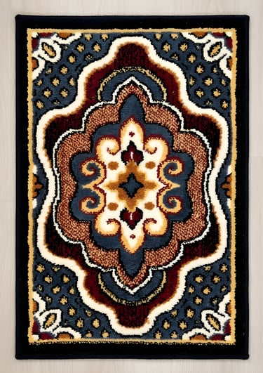 Traditional Persian oriental medallion design hand-tufted rug in navy blue burgundy and gold
