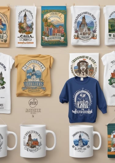 Two graphic print materials rest on a dark gray surface. One appears to be a folded booklet featuring bold red text and an abstract razor blade design with white and black wavy lines. The other is an unfolded brochure with information, elegant white typography against a black background, and illustrations, including event details and dates.