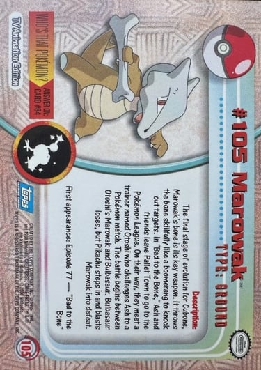 105 Marowak Topps Pokémon series 2 US back