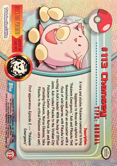 113 Chansey Topps Pokémon series 2 US back