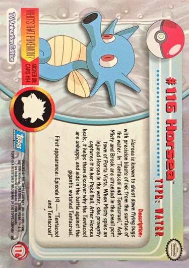 116 Horsea Topps Pokémon series 2 US back