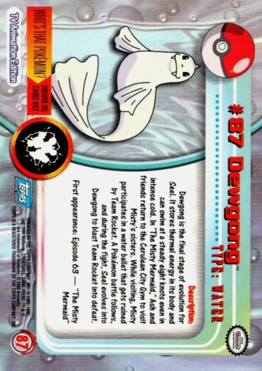 87 Dewgong Topps Pokémon series 2 US back