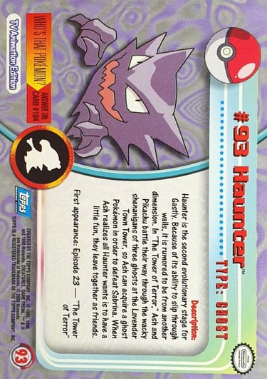93 Haunter Topps Pokémon series 2 US back