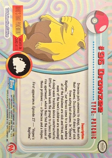 96 Drowzee Topps Pokémon series 2 us back