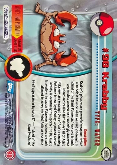 98 Krabby Topps Pokémon series 2 US back