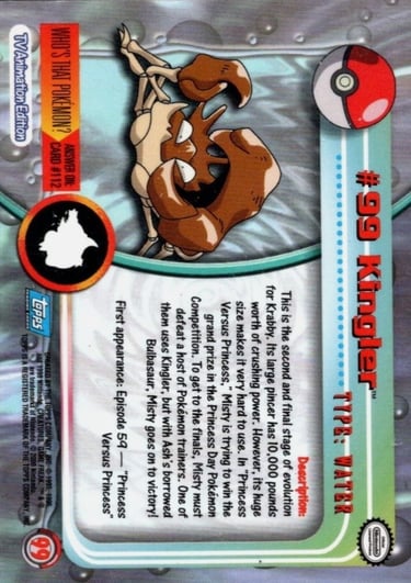 99 Kingler Topps Pokémon series 2 US back
