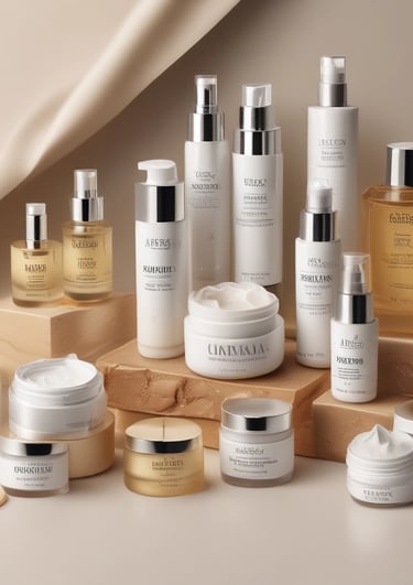A collection of luxury beauty products, including a tube of pink lipstick, a small bottle of perfume, and a tube of lotion, all from the brand Givenchy. They are arranged on a soft, white surface that contrasts with the sleek, metallic and pastel packaging.