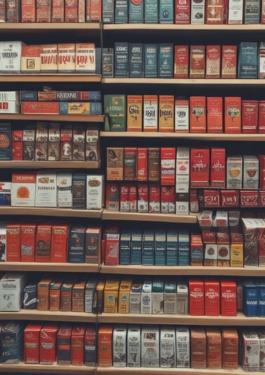 Several packs of Davidoff Magenta Superslims cigarettes are displayed on a shelf. Prominently, there are warning labels stating 'Smoking is highly addictive, don’t start.' The price tag below shows €39.00 for a carton and €3.90 per pack. At the top, part of another sign is partially visible.