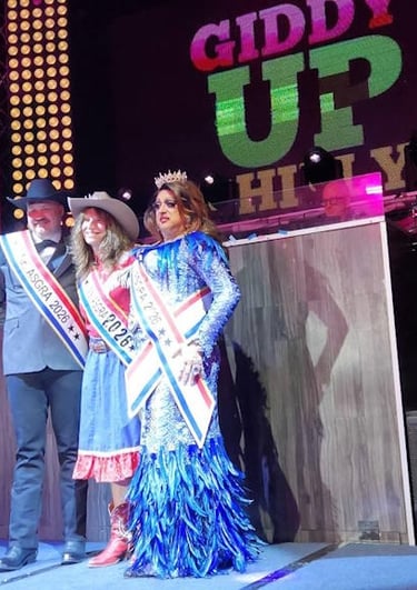 2026 ASGRA Royalty Titleholders on stage with Giddy Up Philly logo behind them