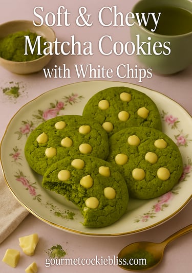 Soft and chewy matcha cookies with white chips