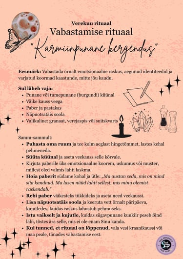 Verekuu rituaal Vabanemise rituaal Soul Sisters Tarot