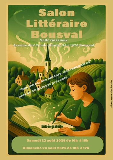 Salon littéraire de Bousval - Affiche réalisée par intelligence artificielle.
