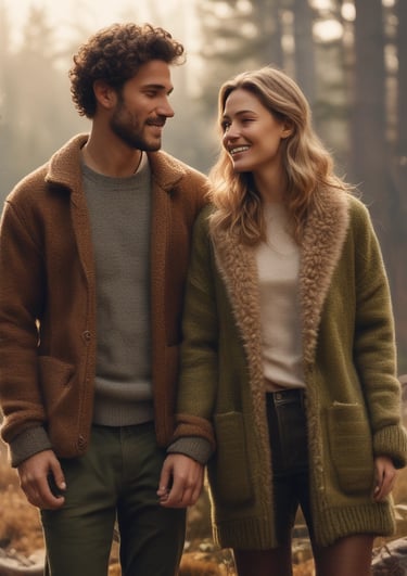 A cozy scene showing a couple wearing exclusive Valentine's Day themed t-shirts.
